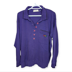 Vintage Elisabeth Liz Colborne Purple Long Sleeve 1/4 Button Down Sweater Size 2